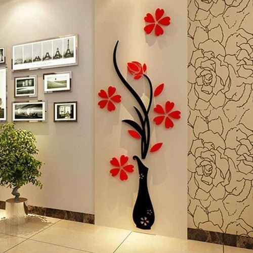 Acrylic 3D Vase plum wall stickers decoration