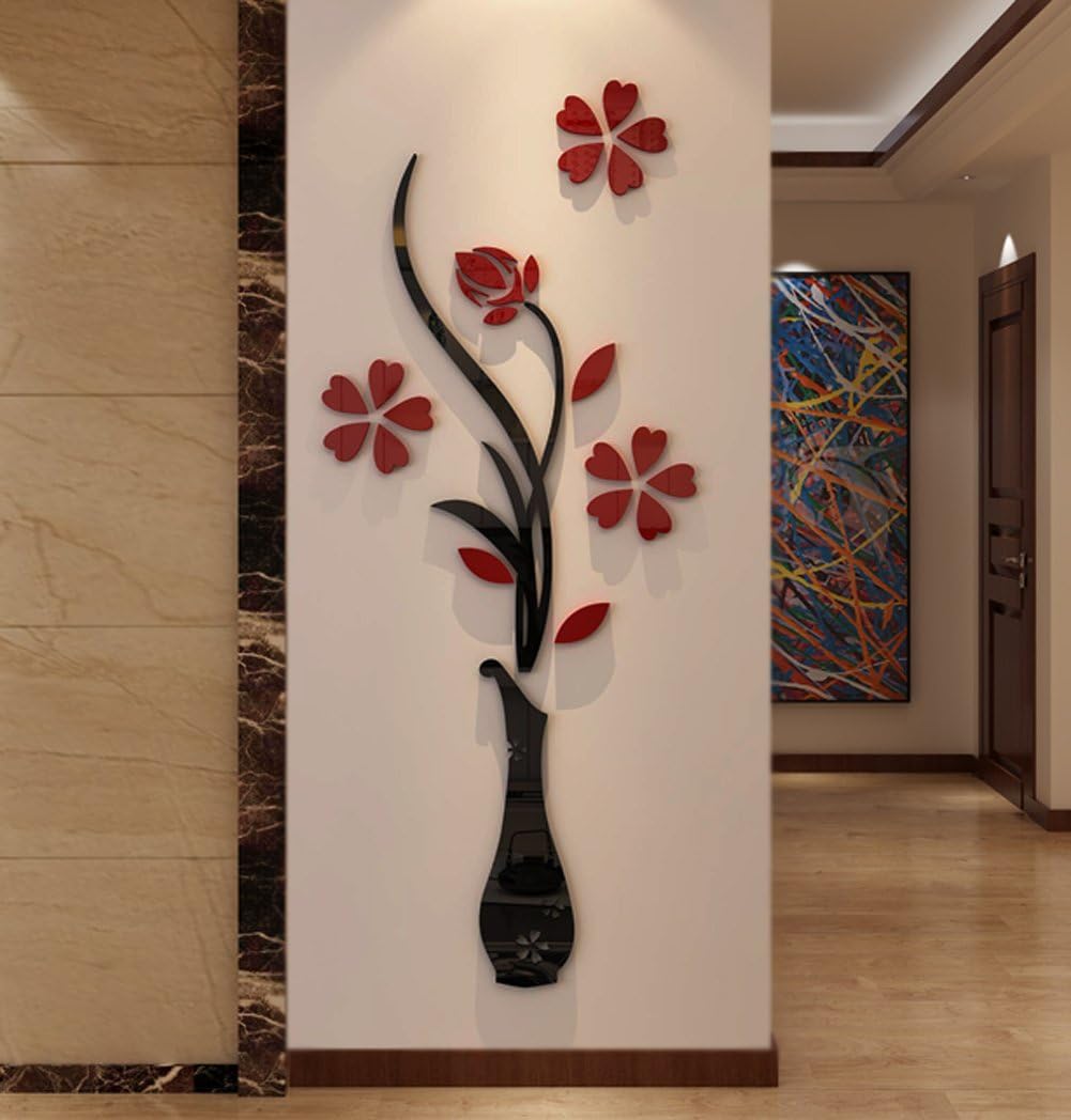 Acrylic 3D Vase plum wall stickers decoration