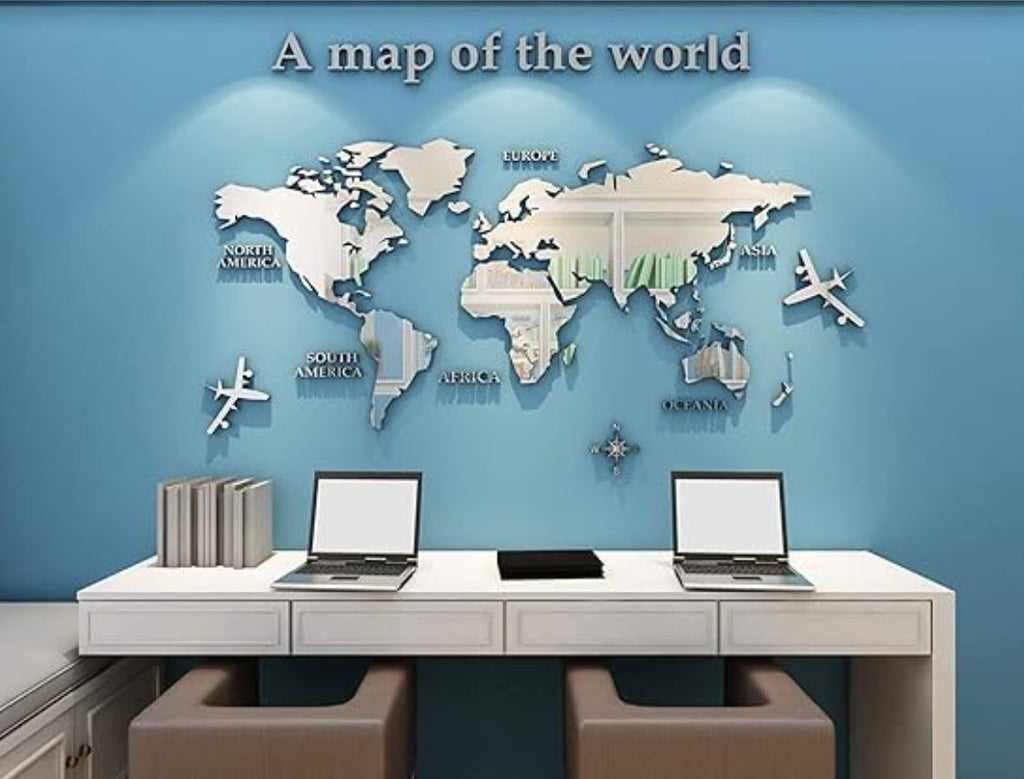 3D Wall Decor World Map for Office Decoration
