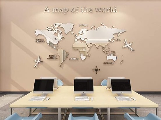 3D Wall Decor World Map for Office Decoration