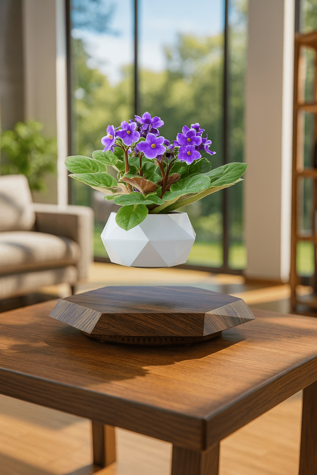 Levitating - Floating Flower Pot with Wood Base